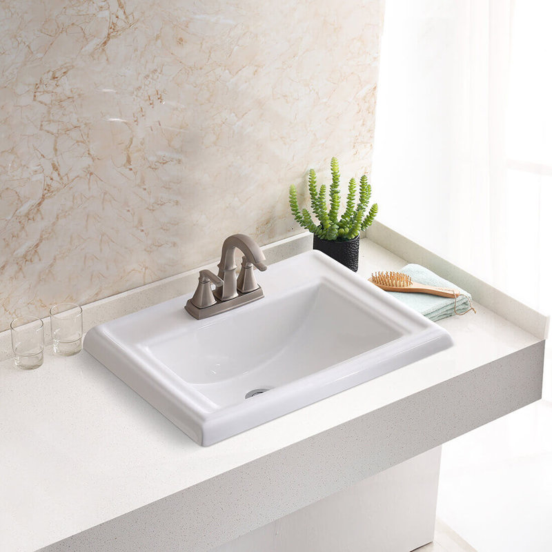 Ruvati 23 x 18 inch Drop In Topmount Bathroom Vanity Sink White Rectangular Porcelain Ceramic with Overflow