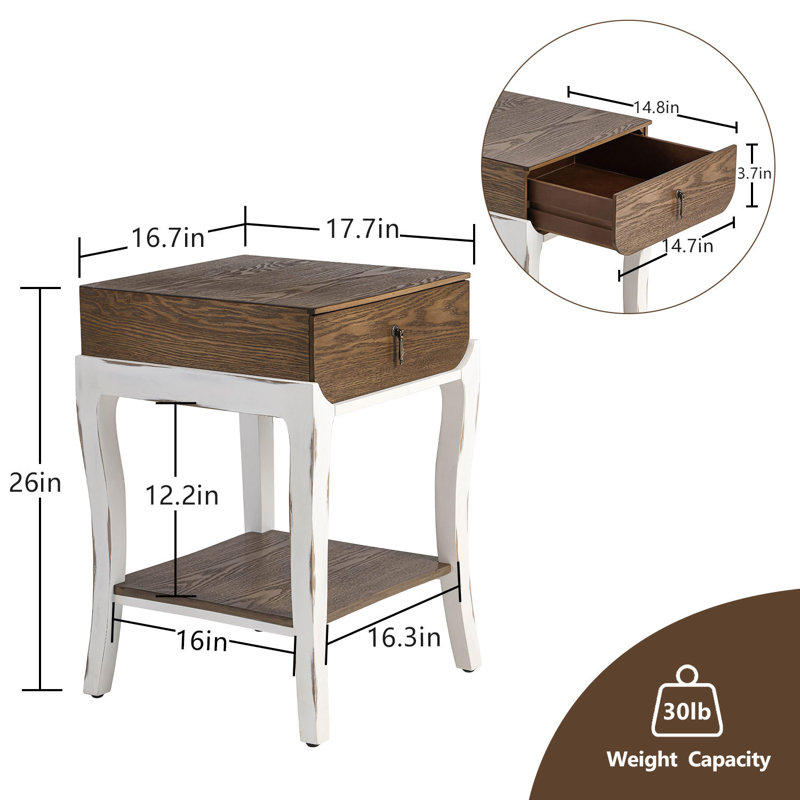 16.7'' W Nightstand, White, Brown