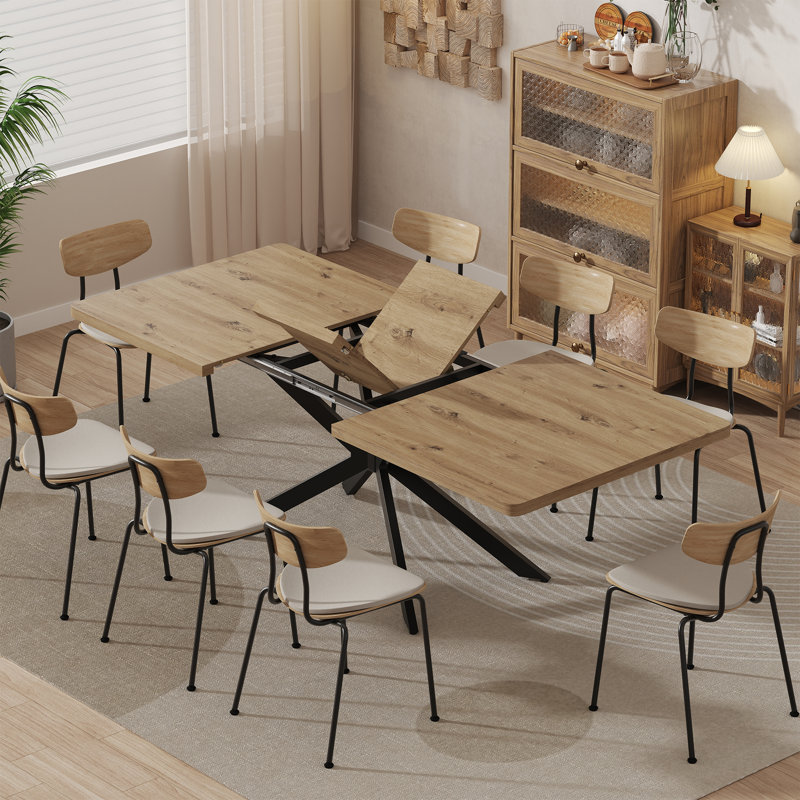 55.11-70.8 Inch Extendable( With Rotating Extension Leaves) Rectangle Dining Table For 6-8 People