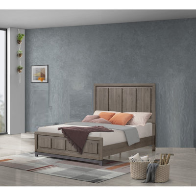 1Pc Contemporary Queen Panel Bed Sleek Minimalist Design Soothing Grey Oak Finish