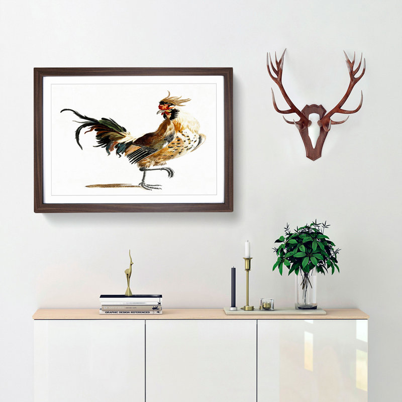 A Rooster by Johan Teyler - Framed Print, 45cm H x 63cm W x 2cm D, Walnut Framed