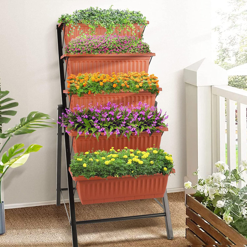 Denishia 5-Tier Vertical Raised Garden Bed, Brown/Black, 45" H x 26" W x 22.75" D, 1