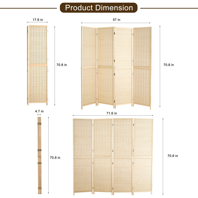 6ft Tall Folding Privacy Screen for Room Separation Panel Room Divider, 4