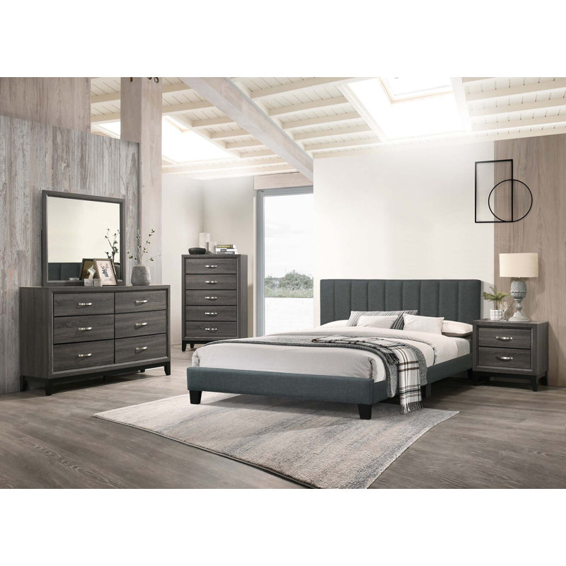 Magnifique meuble de chambre à coucher à lattes en polyfibre gris anthracite