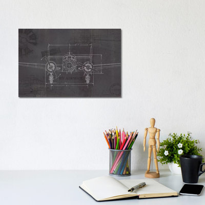 Plane Blueprint IV Wings by Marco Fabiano - Wrapped Canvas Print