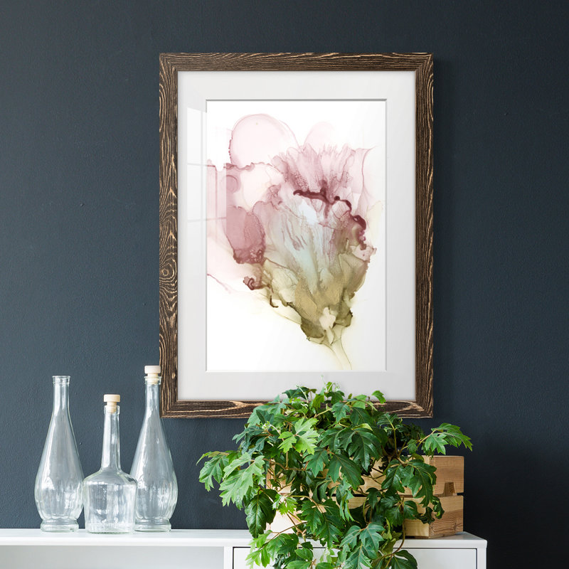 " Flowering Pink I " Painting Print, 44" H x 31" W x 1" D, Walnut Framed