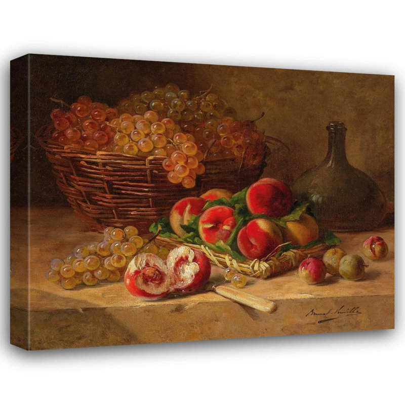«Fruit Still Life with Peaches and Grapes» par Arthur-Alfred Brunel De Neuville - Art mural sur toile tendue avec châssis