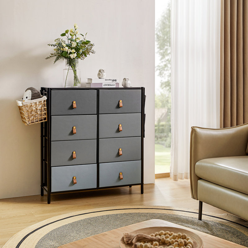 Melissa 35'' W Modern 8 Drawer Storage Dresser Wide, Light Gray
