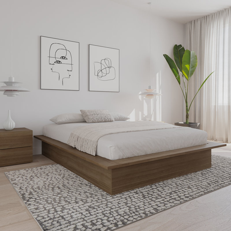 Base de lit plateforme Botyu, Brun, Grand lit