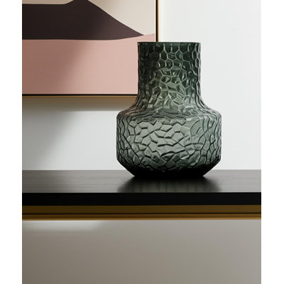 7" Green Faceted Glass Table Vase