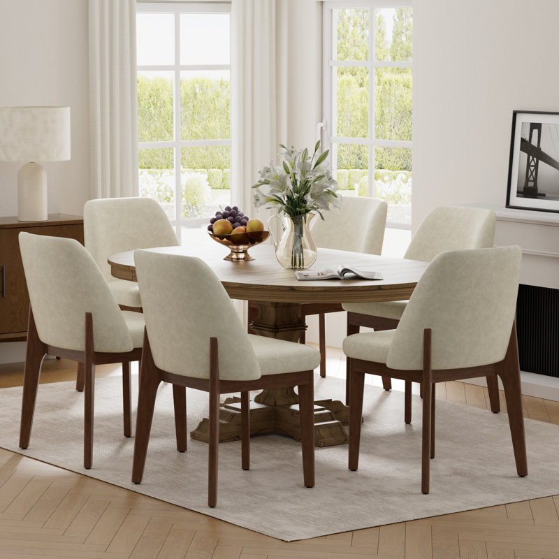 Chaises de salle à manger rembourrées en similicuir (lot de 2), Beige, 6