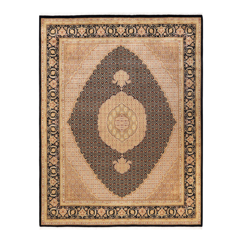 Tapis traditionnel en laine noué à la main noir 8 pi 1 po x 10 pi 3 po Hayner