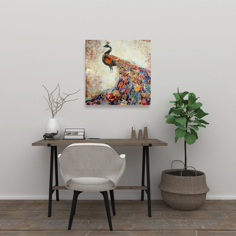 Toile de chambre à coucher oiseau majestueux paon orange | Décoration intérieure