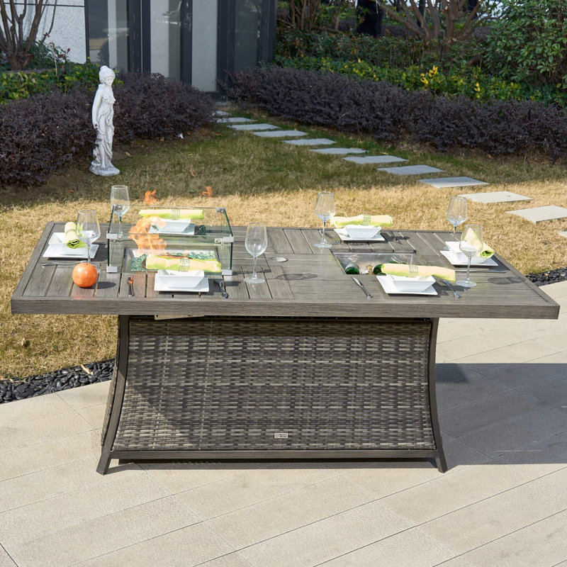 6-Seat Rectangular Fire Pit Table With Ice Bucket, Gray