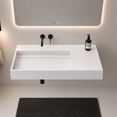 Juniper 36" Rectangular Wall Mounted Bathroom Sink with Left Basin and Counter Space - White, No Faucet Hole