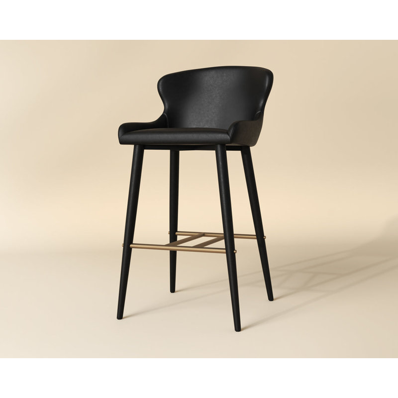 EVORA Upholstered Stool with Metal Frame, Bar Stool (30” Seat Height), Black