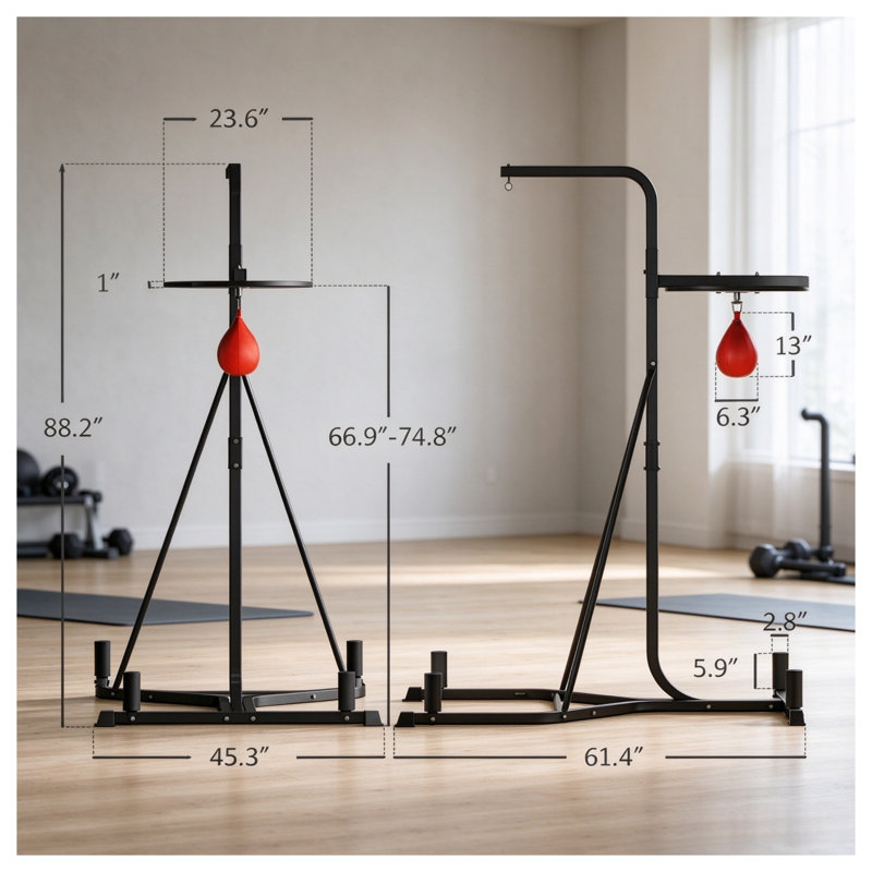2-in-1 Adjustable Heavy Bag and Speed Bag Stand with Weighted Base for Home Boxing Training, Black