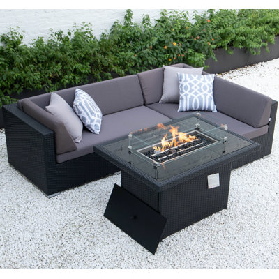 Dibora Patio Lounge Set Firepit - Outdoor Rattan 09B20045D4C0458EB19BD2FB3291CF41