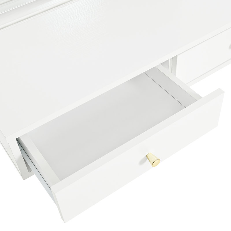 Table de maquillage flottante blanche avec miroir et 3 lumières de couleur, grand compartiment de rangement, bureau de maquillage mural blanc