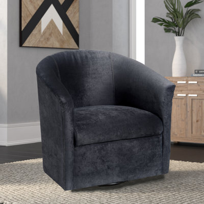 Contemporary Swivel Chair 30 x 29.75 x 30 Inch Polyester Microfiber Upholstered 1 Piece Accent Chair Charcoal 360 Degree Swivel Base with Solid Hardwood Frame