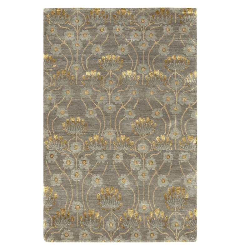 Hand Knotted Floral Area Rug in Pewter
