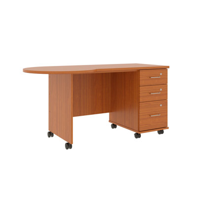 Mobile Teacher Desk With Peninsula Top And BBF Locking Storage Drawers – Rolling Classroom Workstation