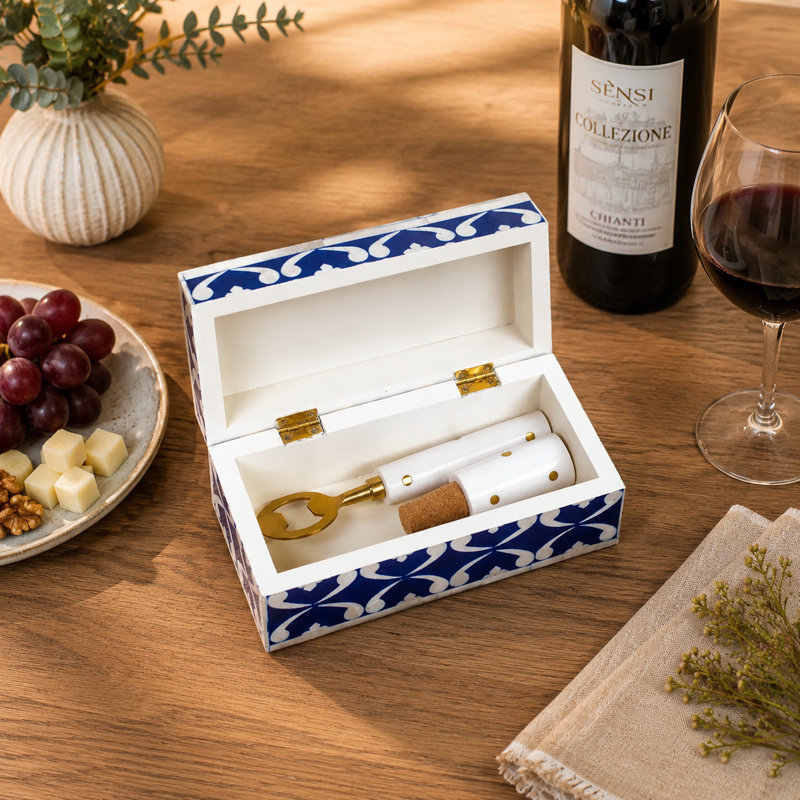 Ensemble-cadeau d'accessoires de bar en treillis - Boîte en bois fabriquée à la main avec ouvre-bouteille et bouchon à vin pour les réceptions de bar à domicile | 