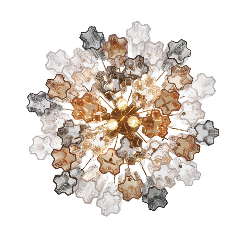 Arras Dimmable Tiered Chandelier, Aged Brass, Gray/Yellow, 14.25" H x 22" W x 22" D