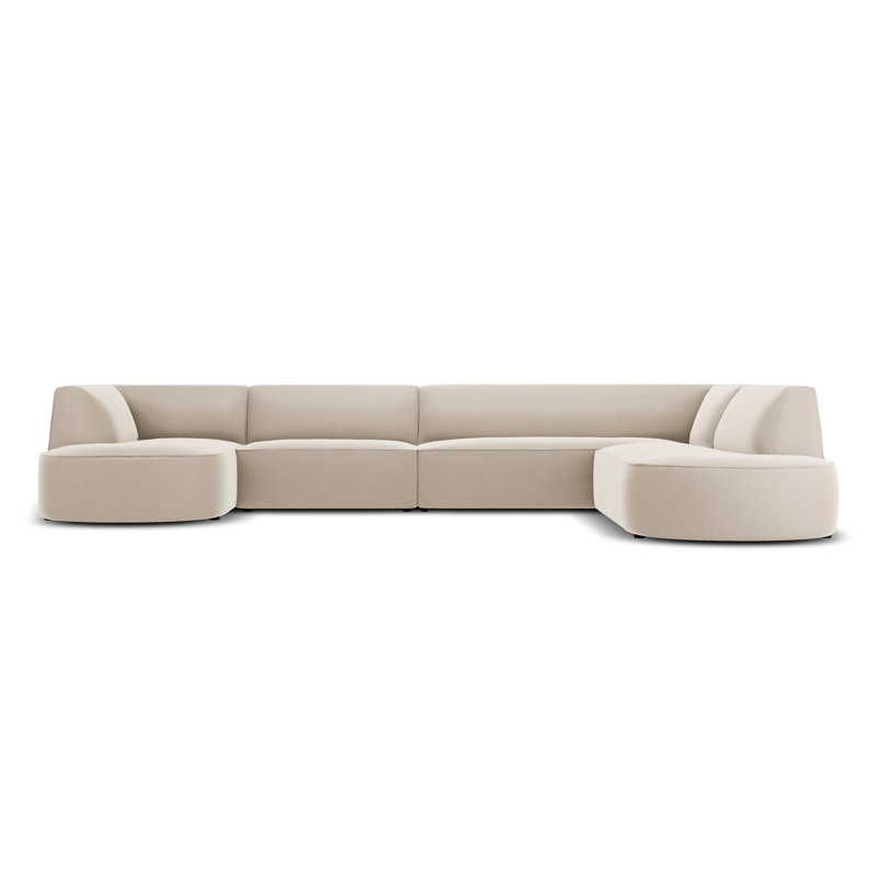 Adoraim 6 Seater Velvet Large Corner Sofa , Beige, Right Hand Facing