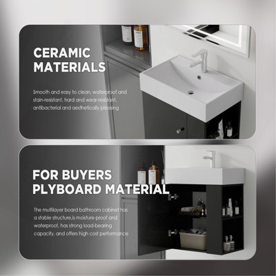 21.6" Floating Bathroom Vanity Combo, Wall Mounted Solid Plywood Cabinet with Ceramic Sink & Soft-Close Doors for Small Bathrooms
