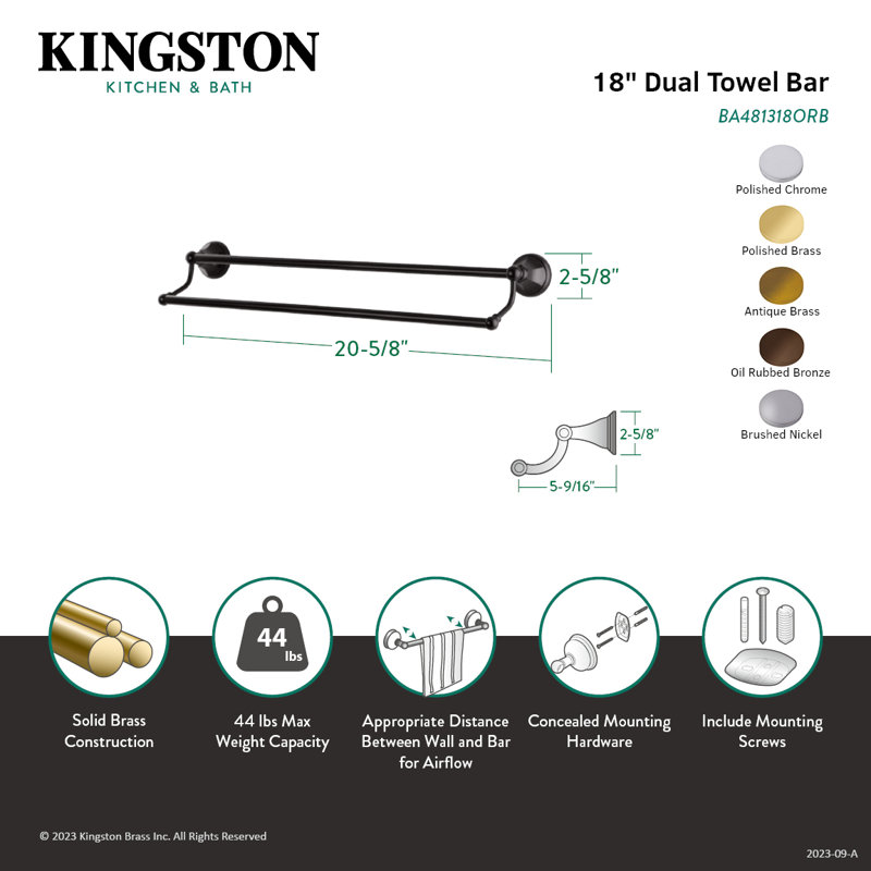 Kingston Brass Metropolitan 24-Inch Dual Towel Bar, Antique Brass, 5''H x 20.75''L x 5.56''D
