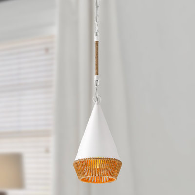 Luminaire suspendu 14 po en corde de chanvre rustique blanc à 1 lumière avec abat-jour tissé à la main pour îlot de cuisine