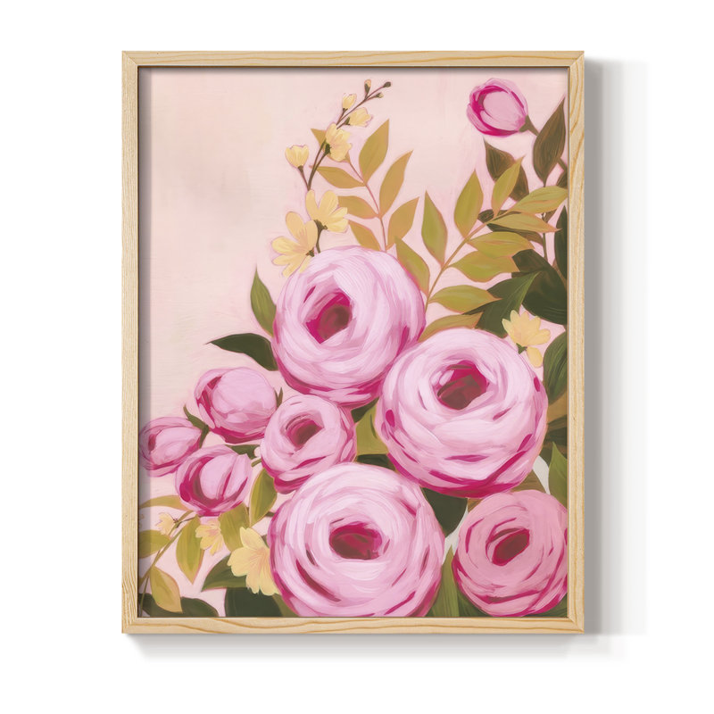 «Vibrant Roses II», reproduction encadrée - bois massif, Naturel, H 11 po x l 9 po