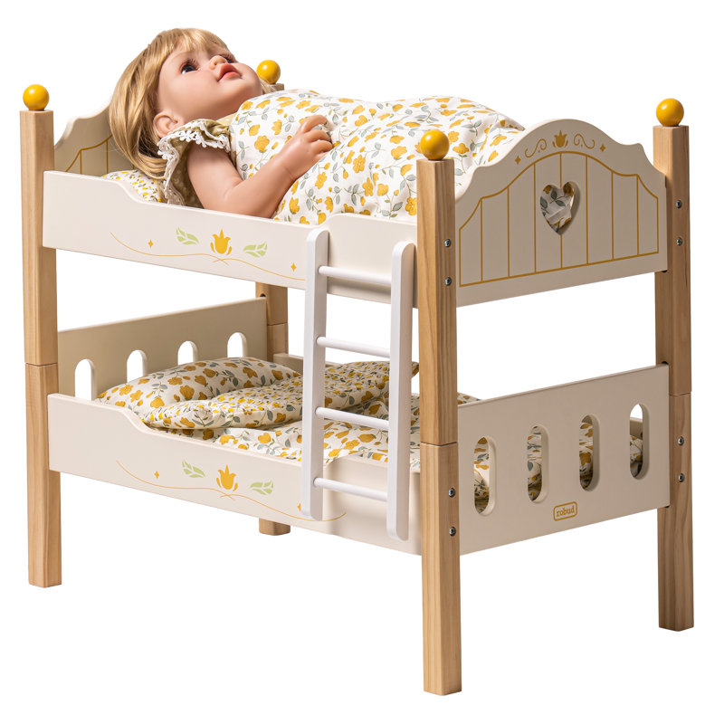 Lit superposé Baby Doll, lit de bébé pour poupées de 18 pouces, Beige / bois