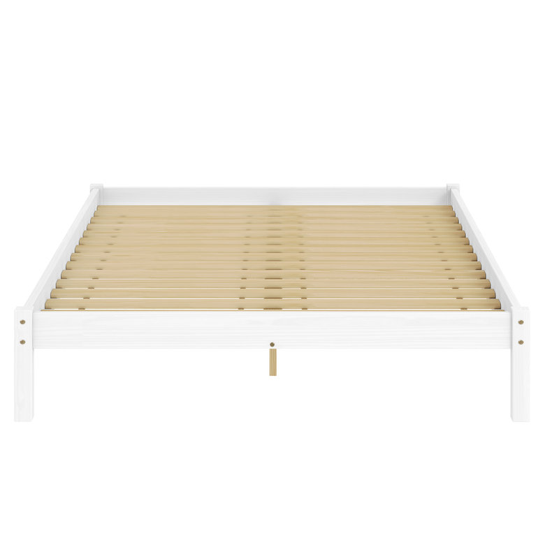 Tilon Solid Wood Modern Platform Bed Frame, White, Queen