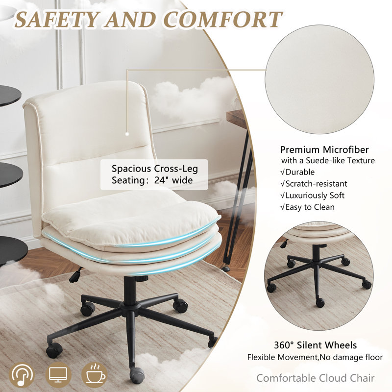 Upholstered Armless Task Office Chair, Cream Microfabric
