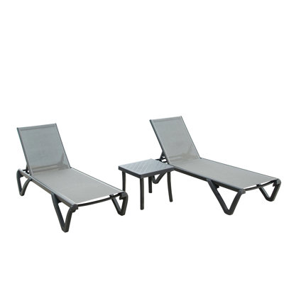 Chaise longue d'extérieur 3 - chaises grises en aluminium avec 5 positions réglables et table d'appoint pour la cour, le balcon, le bord de la piscine, le Beach Cool 3, le gris et la plage, le balcon