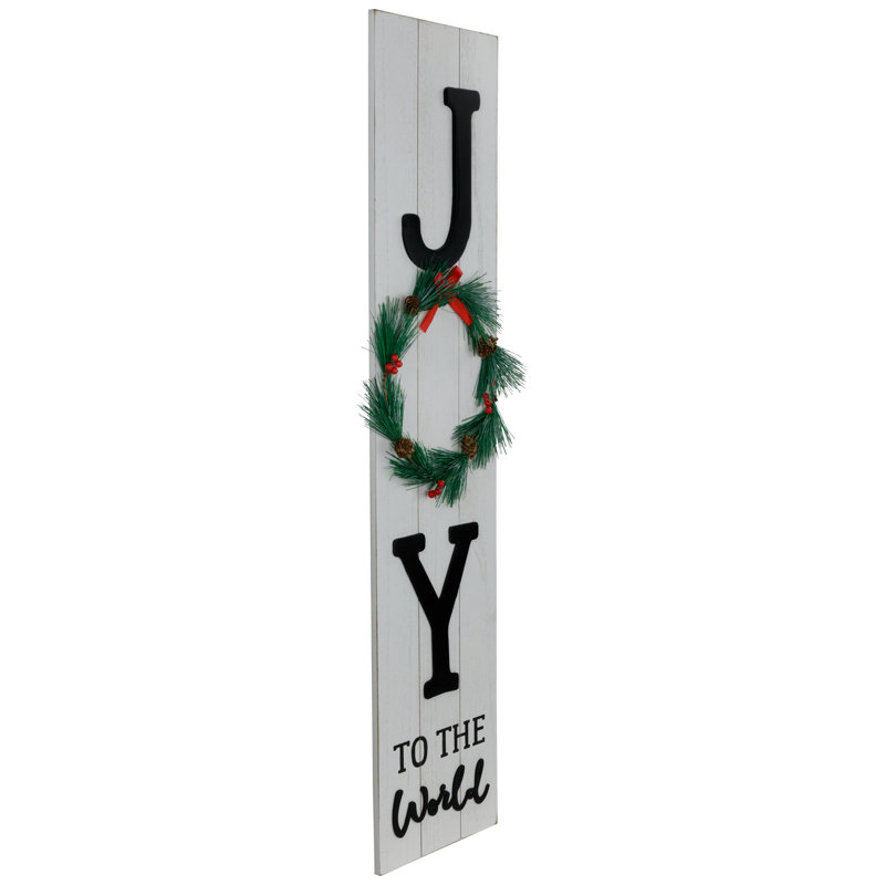 Joy to the World White-Washed Wooden Christmas Porch Sign with Wreath
