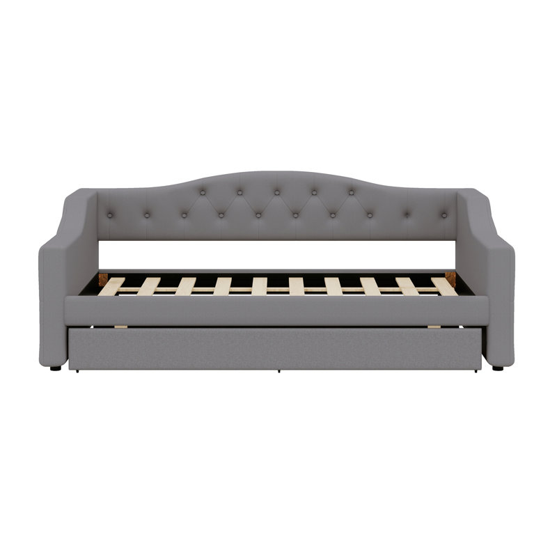 Upholstered Daybed With LED Belt And Trundle, Gray
