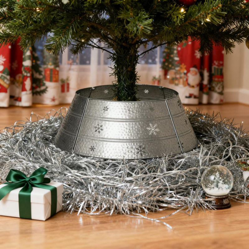 Collier d'arbre de Noël en acier - Jupe d'anneau d'arbre en métal robuste, H 26 po x 9 po, thermolaqué résistant à la rouille, résistant aux animaux et facile à assembler, support d'arbre en cuir