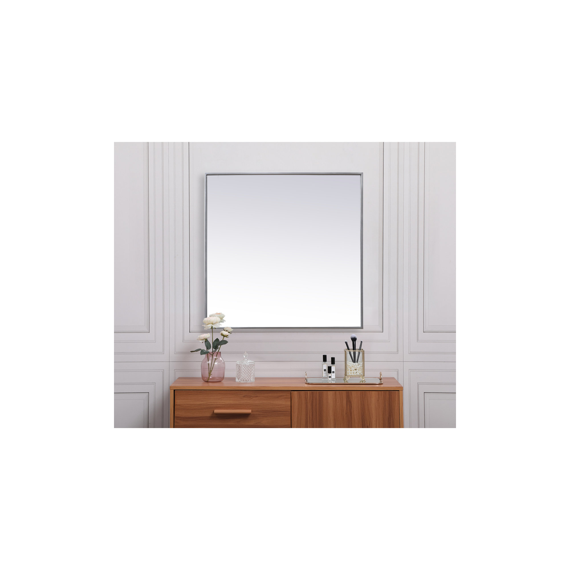 Valparaiso Metal Square Wall Mirror, Silver, 30"  x 30" 