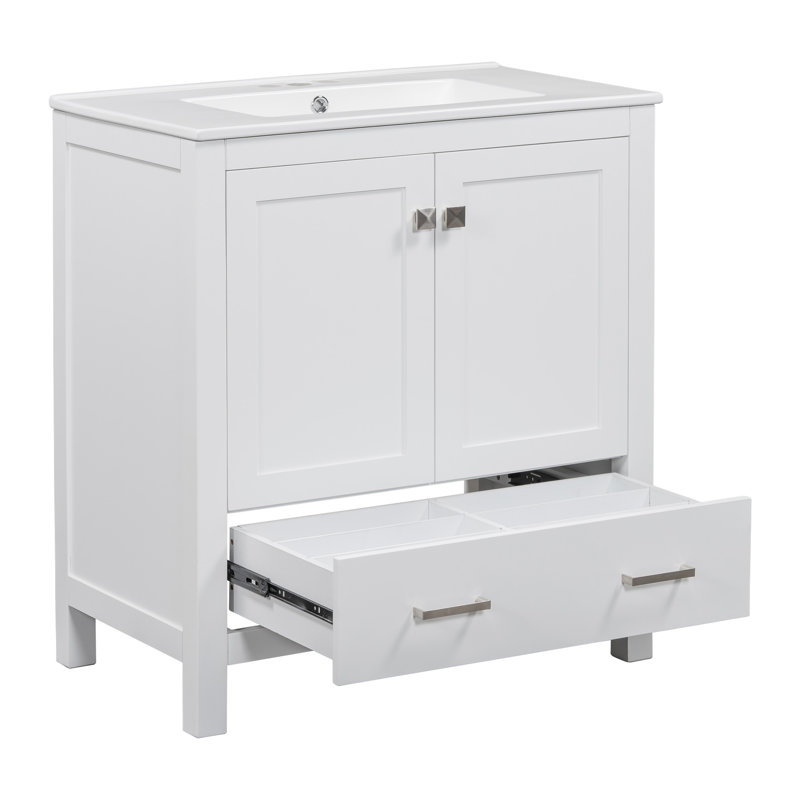 30" White Bathroom Vanity With Single Sink