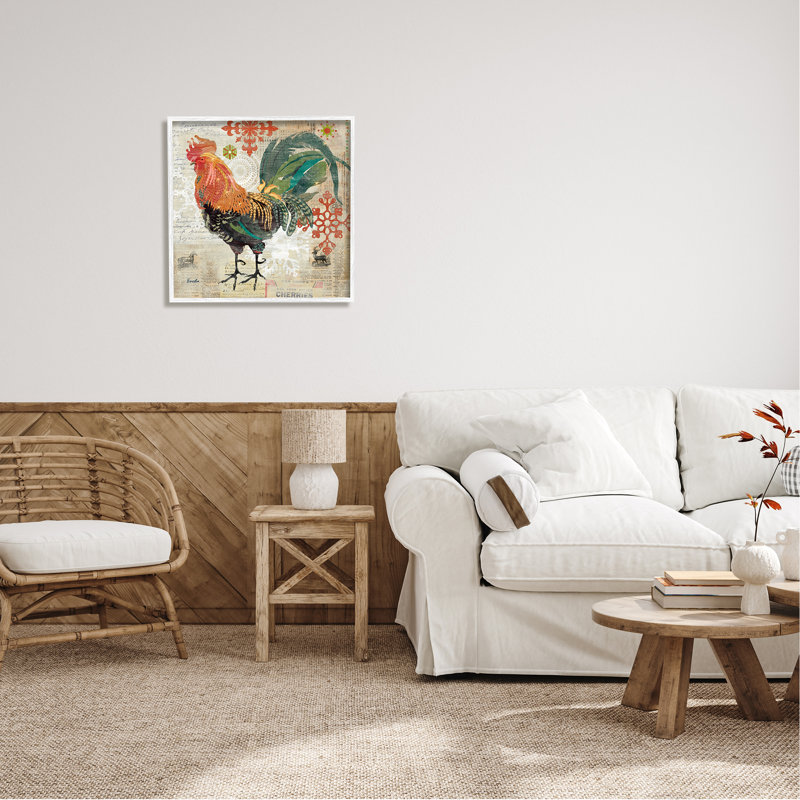«Kitchen Rooster Farmhouse Collage», impression, H 24 po x l 24 po x P 1,5 po, Giclée encadrée blanc bord de mer