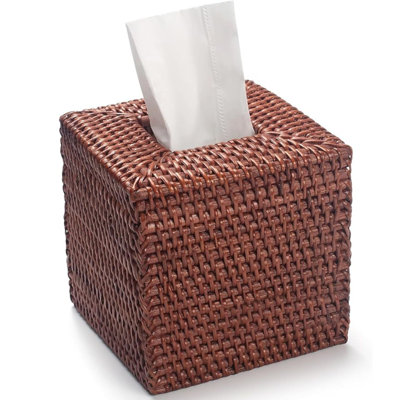Couvre-boîte à mouchoirs carré en rotin, porte-mouchoirs en osier tissé à la main, brun miel