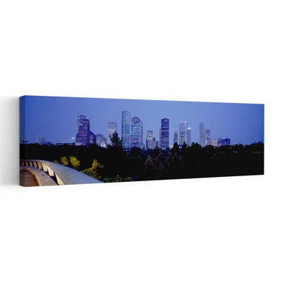 Buildings Lit Up At Dusk Houston Texas USA by Jerry Driendl Photography - Wrapped Canvas Panoramic Print