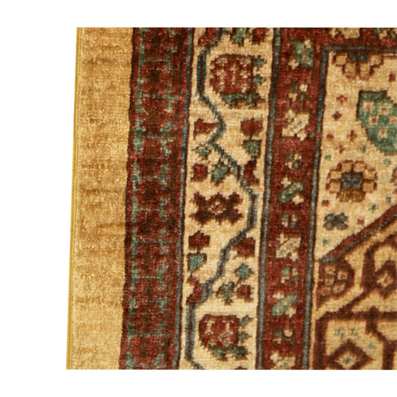 Tapis doré / crème en laine noué à la main de conception unique 2 pi 11 po x 5 pi 8 po