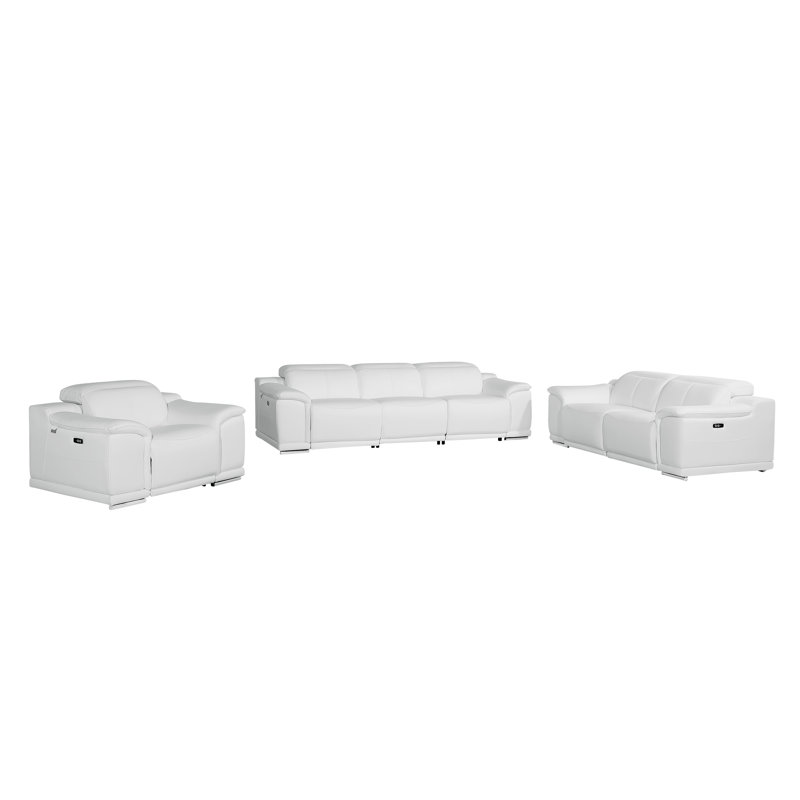 Ensemble de canapé modulaire inclinable électrique, de causeuse et de chaise en cuir fleur italien Farranshane, Blanc