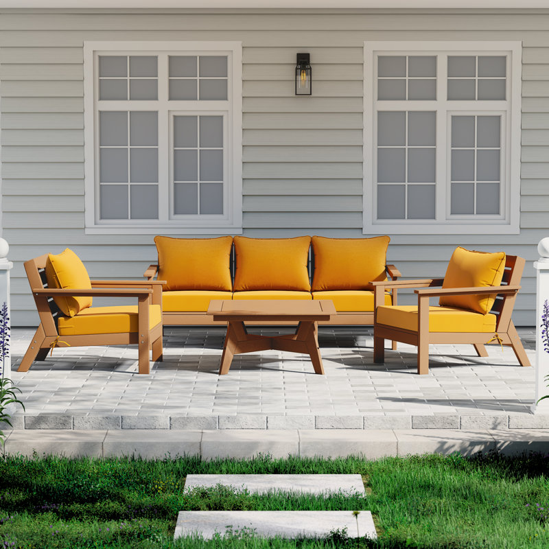 6-Piece Deep Seating Set, Teak, Yellow
