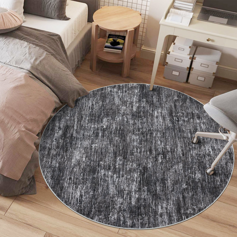 Washable Solid Color Textured Thin Indoor Rug, Low Pile Area Rug with Soft Surface, Non Slip Backing, Easy Clean Design for Living Room, Bedroom, Dorm, Home Office