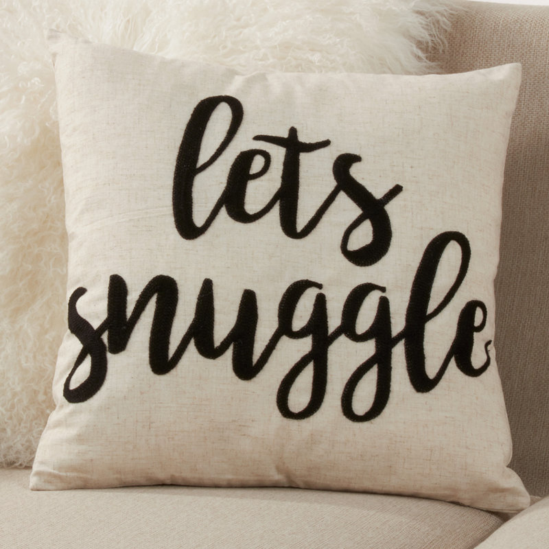 Natural Square Embroidered Let's Snuggle Pillow, 17"